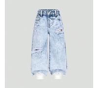 Shein Jeans vaqueros sueltos de pernera ancha, ligeros, de cintura elástica, rasgados, desgastados y de dobladillo crudo, en un estilo casual simple para ni