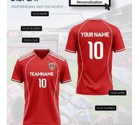 Shein Jersey de fútbol rojo atlético elegante: acentos blancos limpios, cuello en V estilizado y diseño centrado en el rendimiento. El cuello en V y los pan