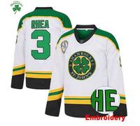 Shein Jersey de hockey blanco bordado con el emblema de Rhea's Shamrocks y el número 3 "Ross The BOSS", uniforme casual de hockey sobre hielo unisex, regalo