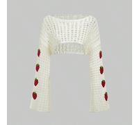 Shein Jersey de punto con diseño de fresa calado y hueco para damas de verano, escuela