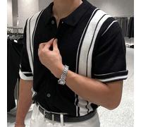 Shein Jersey de punto con rayas negras, marrones y blancas para hombre, primavera/verano