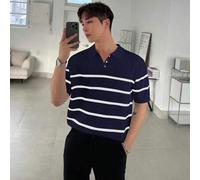 Shein Jersey de punto de manga corta a rayas para hombre, verano