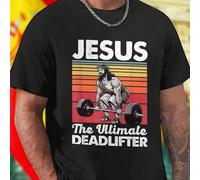 Shein JESUS The Ultimate DEADLIFTER Camiseta Hombre Algodón Casual Fitness Gimnasio Exclusiva Oferta Especial Regalo Deportivo Entrenamiento Estilo Único Mo