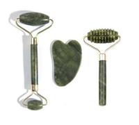 Shein Juego de 1/2/3 piezas de herramientas de masaje de jade, rodillo de jade texturizado de doble cabezal, piedra Gua Sha con forma de corazón, masajeador