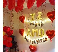 Shein Juego de 1/27 globos con letras doradas "TE AMO", globo con oso de peluche rojo-blanco mini sosteniendo un corazón, globo en forma de corazón rojo, ad