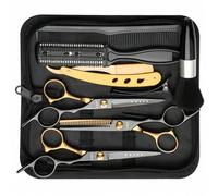 Shein Juego de 10 piezas de cortadora de pelo profesional - Kit de herramientas avanzadas para barbería, que incluye tijeras para el cabello, tijeras de rec