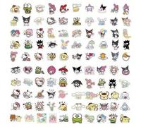 Shein Juego de 100 pegatinas adhesivas lindas y kawaii de Sanrio, con diseños de gatos, personajes de dibujos animados como Hello Kitty, Kuromi, Cinnamoroll