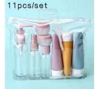 Shein Juego de 11 botes de viaje, contenedores cosméticos rellenables vacíos para champú, gel de ducha, tubos para artículos de tocador, botellas de viaje p