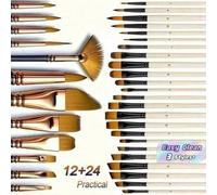 Shein Juego de 12/24/36 pinceles de pintura para pintura al óleo y acuarela, set profesional de pinceles de artista para óleo, acrílico, lienzo, gouache