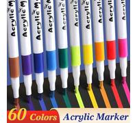 Shein Juego de 12/24/48/60 colores de rotuladores acrílicos, apropiados para dibujar y crear arte DIY, impermeables, lavables, se pueden usar para pintar so