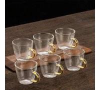 Shein Juego de 12/6/4/2 tazas de espresso de vidrio martillado con rayas verticales y asas, mini tazas de té y café, adecuadas para uso doméstico y de resta
