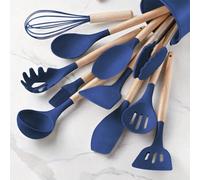 Shein Juego de 12 piezas de utensilios de cocina de madera y silicona antiadherentes, incluyendo espumadera, cuchara coladora, cucharón y herramientas de co