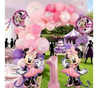 Shein Juego de 125 piezas de decoración de globos con tema de primer cumpleaños, incluye cadena de globos con números 1-9, arco de globos llamativo en rosa