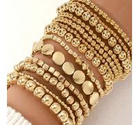 Shein Juego de 13 piezas de pulseras con cuentas de CCB de moda, pulseras con encantos geométricos de círculo y estrella para mujeres