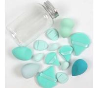 Shein Juego de 14 esponjas de maquillaje Qinglang con tubo de almacenamiento, herramientas de belleza multifuncionales para mezclar BB cream, base de maquil