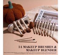 Shein Juego de 14 piezas de brochas de maquillaje de tacto suave y precisión de BS-MALL con bolsa de maquillaje y 2 esponjas de maquillaje, juego de brochas