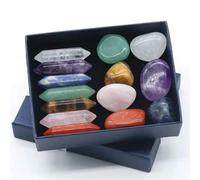 Shein Juego de 14 piezas/Set/1 pieza/7 Chakras Cristal con punta doble de curación de energía de yoga, conjunto de piedras naturales para regalo de cumpleañ