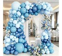 Shein Juego de 141 globos en tonos azules, combinación de globos de látex metálicos brillantes y globos de papel de aluminio brillantes, juego de decoración