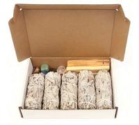 Shein Juego de 15 piezas de limpieza con aromaterapia de salvia, incluye 5 varitas de sahumerio de salvia, 3 palos de palo santo, 7 piedras naturales de cri
