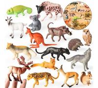 Shein Juego de 16 piezas de modelos de animales salvajes de simulación, erizo, antílope, lobo, ardilla, juguetes cognitivos para niños, regalos de decoració