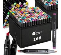 Shein Juego de 168 marcadores de alcohol de doble punta, tamaños de punta 1-2mm y 3-6mm, resistente al agua después del secado, anti-manchas, mezclable, sin