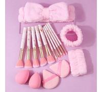 Shein Juego de 17 piezas de brochas de maquillaje profesionales que incluye brocha para polvo, brocha de rubor, brocha angulada, brocha delineadora, esponja
