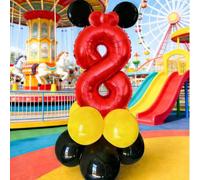 Shein Juego de 17 piezas de globos con forma de ratón rojo, incluye globos con números 0-9, globos de látex mate, globos mágicos, adecuado para cumpleaños,