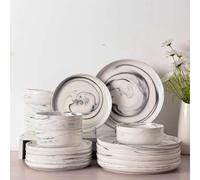 Shein Juego de 18 platos y cuencos en gris, vajilla moderna de porcelana, vajilla de cerámica - para 6 personas