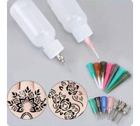 Shein Juego de 2 botellas + 16 boquillas, útil kit de henna de moda para mujeres y hombres, aplicador de botella, pasta, tatuaje corporal, boquilla, herrami