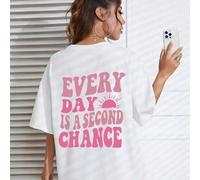 Shein Juego de 2 camisetas de manga corta de corte holgado para mujeres, uso casual diario con estampado de segunda oportunidad motivacional, 100% algodón t