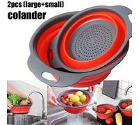 Shein Juego de 2 coladores plegables, aptos para la cocina y los viajes, adecuados para verduras y frutas (Rojo)