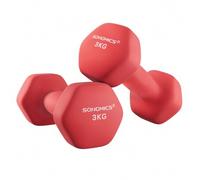 Shein Juego de 2 Mancuernas, 2 x 3 kg, Mancuernas Hexagonales con Superficie de Vinilo, para Fitness, Ejercicio, Entrenamiento, para Gimnasia en Casa, Rojo