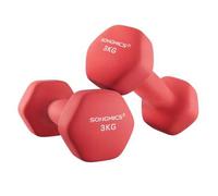 Shein Juego de 2 Mancuernas, 2 x 3 kg, Mancuernas Hexagonales con Superficie de Vinilo, para Fitness, Ejercicio, Entrenamiento, para Gimnasia en Casa, Rojo