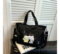 Shein Juego de 2 piezas de bolso de tela grande de capacidad multiusos con estampado de fiesta real de Cinnamoroll y sus amigos de Sanrio, en color negro, c