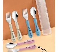 Shein Juego de 2 piezas de cubiertos personalizados con grabado de nombre en acero inoxidable 304 para niños, cuchara con texto de nombre grabado personaliz