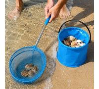 Shein Juego de 2 piezas de cubo de acero inoxidable para recolectar conchas en la playa al aire libre, incluye red de pesca y cubo plegable, adecuado para r