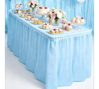 Shein Juego de 2 piezas de mantel y falda de mesa, camino de mesa, mantel, mantel desechable, mantel cuadrado, falda de mesa de fiesta rosa, decoración de m