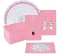 Shein Juego de 200 piezas que incluye 50 tarjetas de exhibición para aretes de color rosa, 50 bolsas de embalaje autosellantes y 100 broches de goma para ex