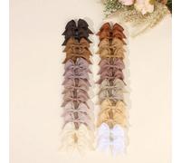 Shein Juego de 24 lazos para el cabello de niñas de color marrón, lazos con cola de golondrina de tela, pasadores de cabello para niños, accesorios de moda