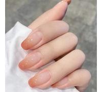 Shein Juego de 24 uñas postizas de estilo ballerina cortas, con degradado de naranja a nude, acabado brillante y gruesas puntas acrílicas, aptas para uso di