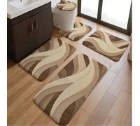 Shein Juego de 3/5 alfombras de baño con tema de patchwork de semicírculos en colores Morandi, alfombra con patrón de estilo minimalista Wabi-Sabi, juego de