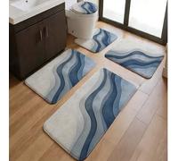 Shein Juego de 3/5 piezas de alfombra de baño con degradado azul Morandi y tema de olas, estilo minimalista Wabi-Sabi, alfombra suave, absorbente y antidesl