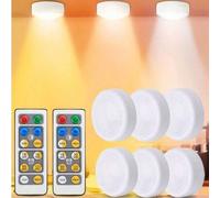 Shein Juego de 3/6 luces LED para gabinete con control remoto, 3 colores, temporizador, regulación de brillo, lámpara tipo puck, alimentación por batería AA