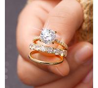 Shein Juego de 3 anillos de compromiso elegantes y románticos de plata de ley 925 con brillo alto, anillo de amor para mujer, joyería fina, regalo del Día d