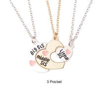 Shein Juego de 3 collares con colgante de corazón para hermana mayor, hermana mediana y hermana menor, para mejores amigas y parejas, para fiesta de , acces