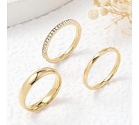 Shein Juego de 3 elegantes anillos de mujer de acero inoxidable de 4 mm con diamantes de imitación de regalo