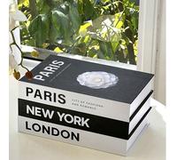 Shein Juego de 3 libros decorativos plegables con diseños de París, Londres y Nueva York, que no se pueden abrir, adecuados para decorar habitaciones, dormi