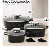 Shein Juego de 3 ollas de piedra Maifanshi, olla antiadherente apta para placa de inducción y cocina de gas, olla cacerola y vaporera multifunción