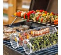 Shein Juego de 3 parrillas de acero inoxidable para barbacoa: cesta portátil para cocinar al aire libre, ideal para verduras y aperitivos, rejilla redonda p