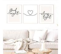 Shein Juego de 3 piezas, "Buenas noches, dulces sueños", arte de pared para dormitorio, carteles minimalistas, arte de pared estilo bohemio, decoración mode